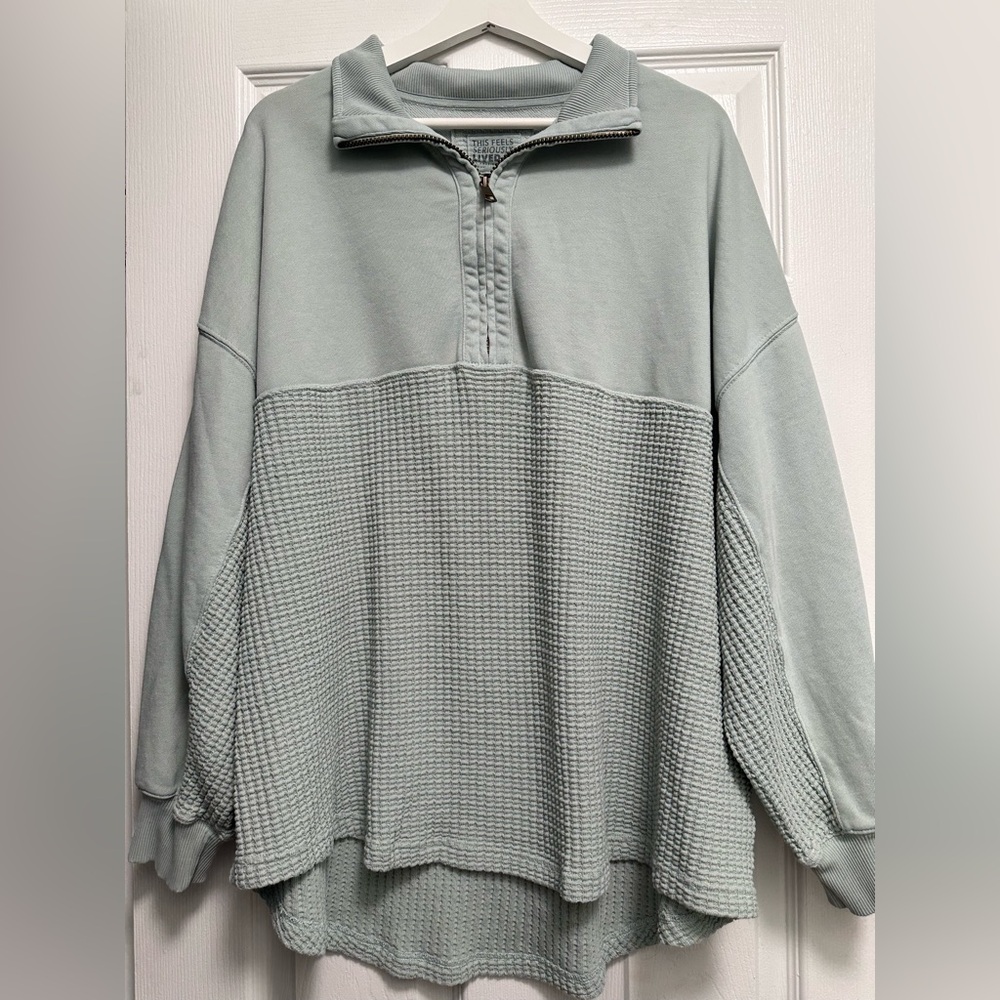 American Eagle Seafoam Green Half-Zip Pullover